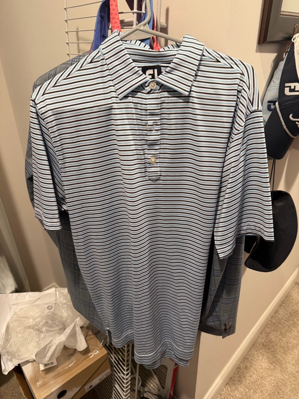 FootJoy Men's Striped Polo - Light Blue & White